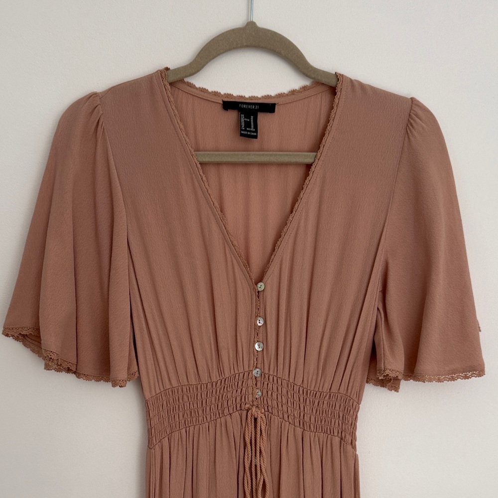Forever 21 Dusty Rose V-Neck Button Midi Dress